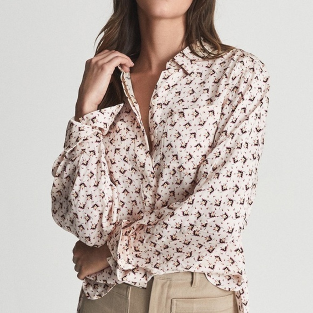 Reiss Floral Blouse in Cream and Black